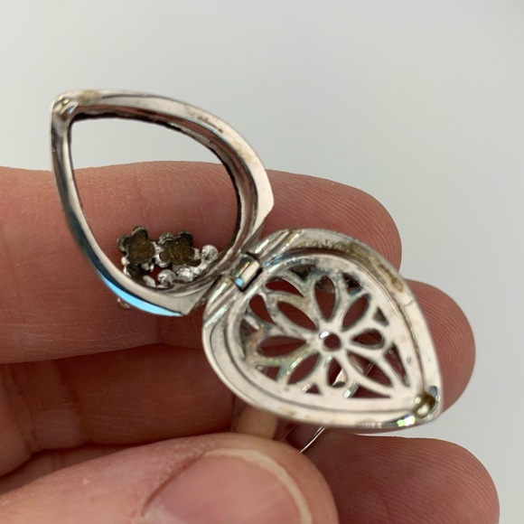 STERLING SILVER 925 TEARDROP FLOWER RED MAROON REMOVABLE CABOCHON RING SIZE 8.5 - Picture 4 of 10